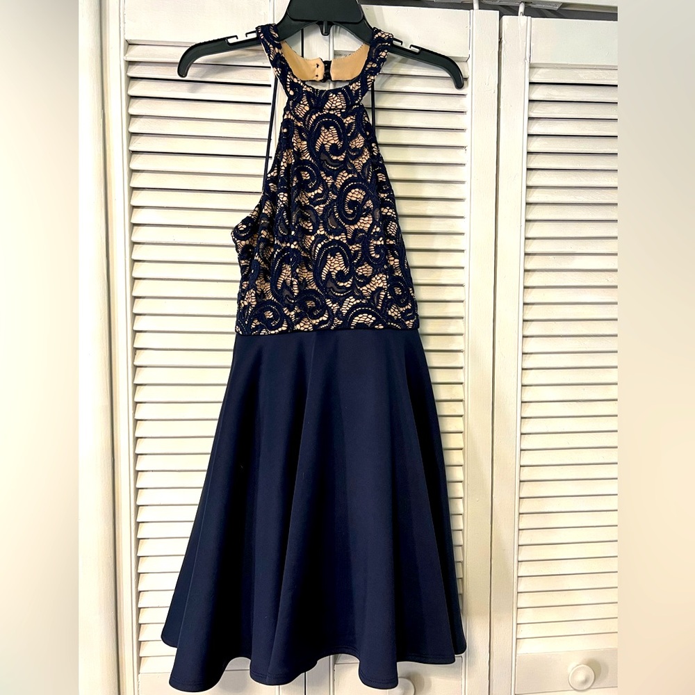 B. Darlin Dress navy and nude junior size 9/10 open back